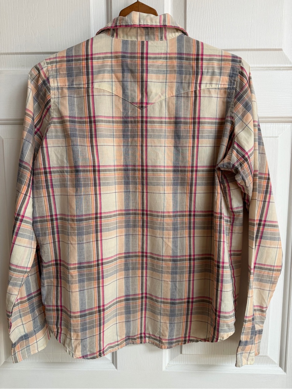Wrangler Cream Plaid Button-Down Shirt with Pink and Gray Stripes - Picture 5 of 6